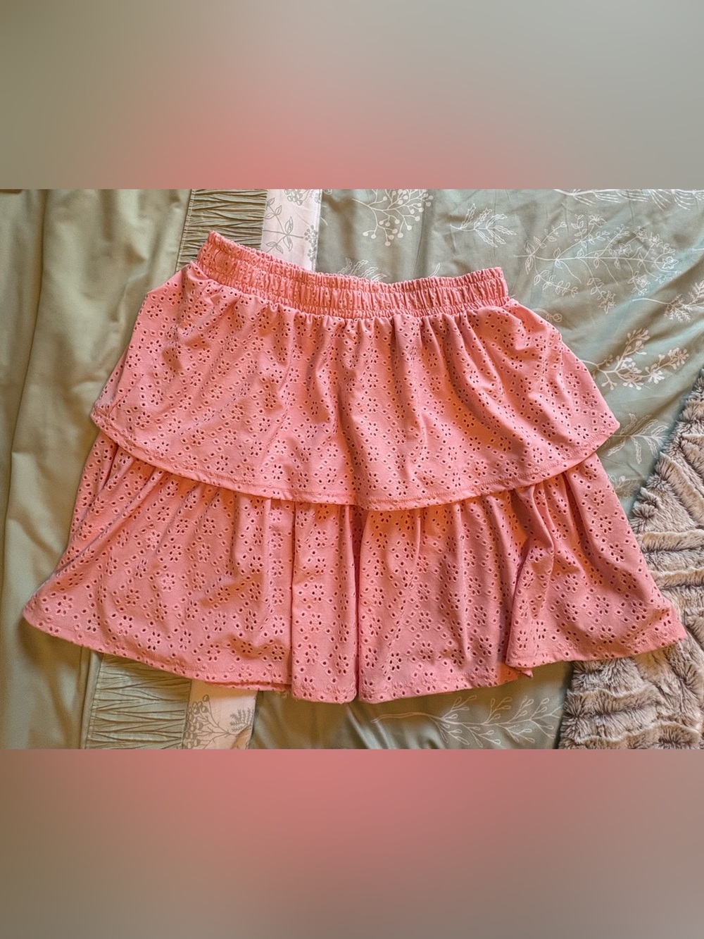 white birch Pink Eyelet Tiered Mini Skirt